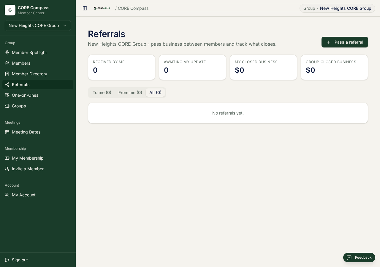 The referrals page showing referrals received, awaiting update, and closed business